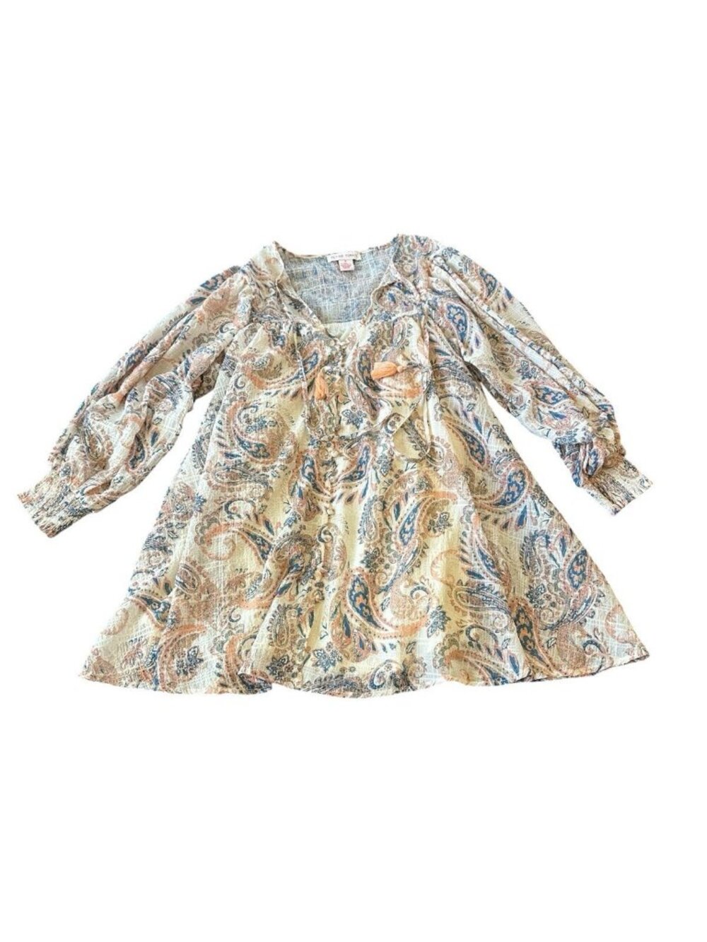 Flying Tomato Paisley Boho Baby Doll Dress Small Beige Boho Streetwear Y2K Fairy